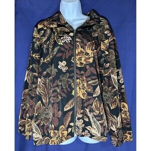 Vintage 90's Earth Tone Abstract Leaf Print Windbreaker Jacket Size L
